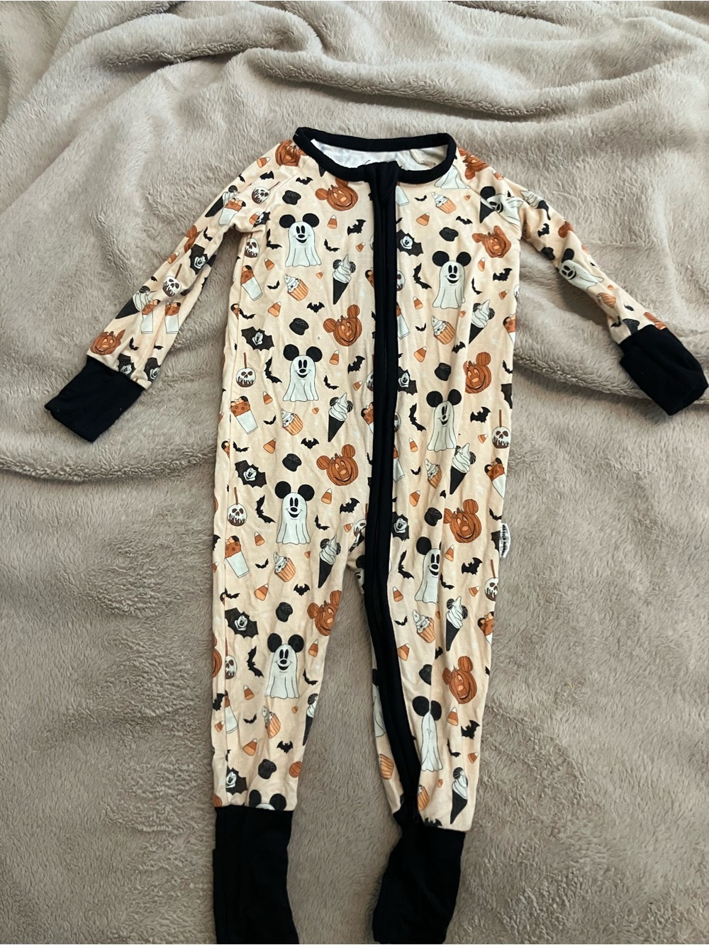 Kids Halloween Ghost & Pumpkin One-Piece Pajamas - Cream/Black